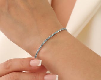 Sterling Silver Aquamarine Cubic Zirconia Tennis Bracelet,