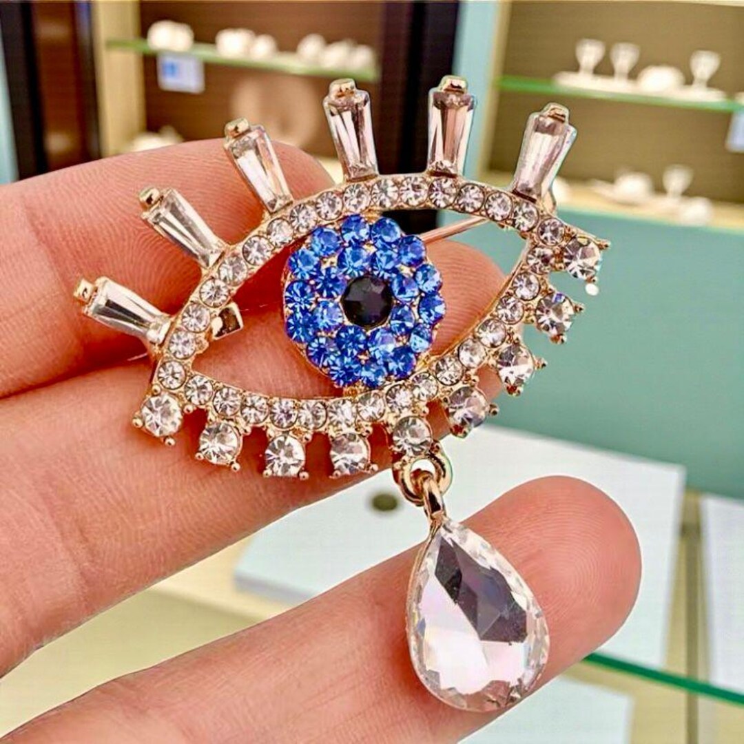 Evil Eye Rhinestone Rhinestone Evil Eye Brooch, 18K Gold Filled Handmade Pin, - Etsy