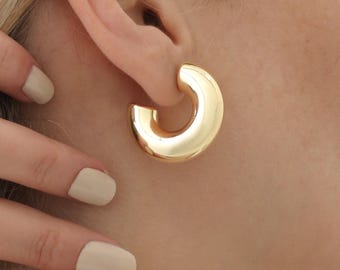 Pendientes de aro gruesos rellenos de oro de 18 quilates, hechos a mano (1,18 pulgadas),