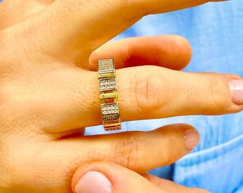 18K Gold Filled Cubic Zirconia Ring, Adjustable Stackable Ring