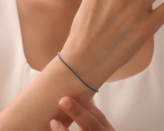 スターリングシルバー ブラックキュービックジルコニア テニスブレスレット