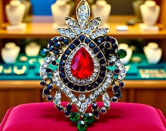 Vintage Baroque Brooch, 18K Gold Filled Crystal Pin,