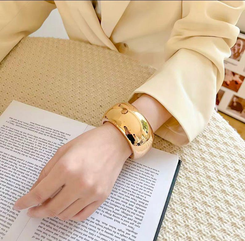 Pulsera de plata de ley 999K, brazalete ancho de acero inoxidable, Oro