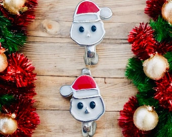 925 Sterling Silver Christmas Santa Kids Earrings, Enameled