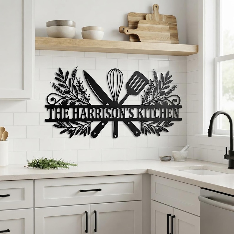 Personalized Kitchen Metal Sign, Custom Family Name Wall Decor With ...