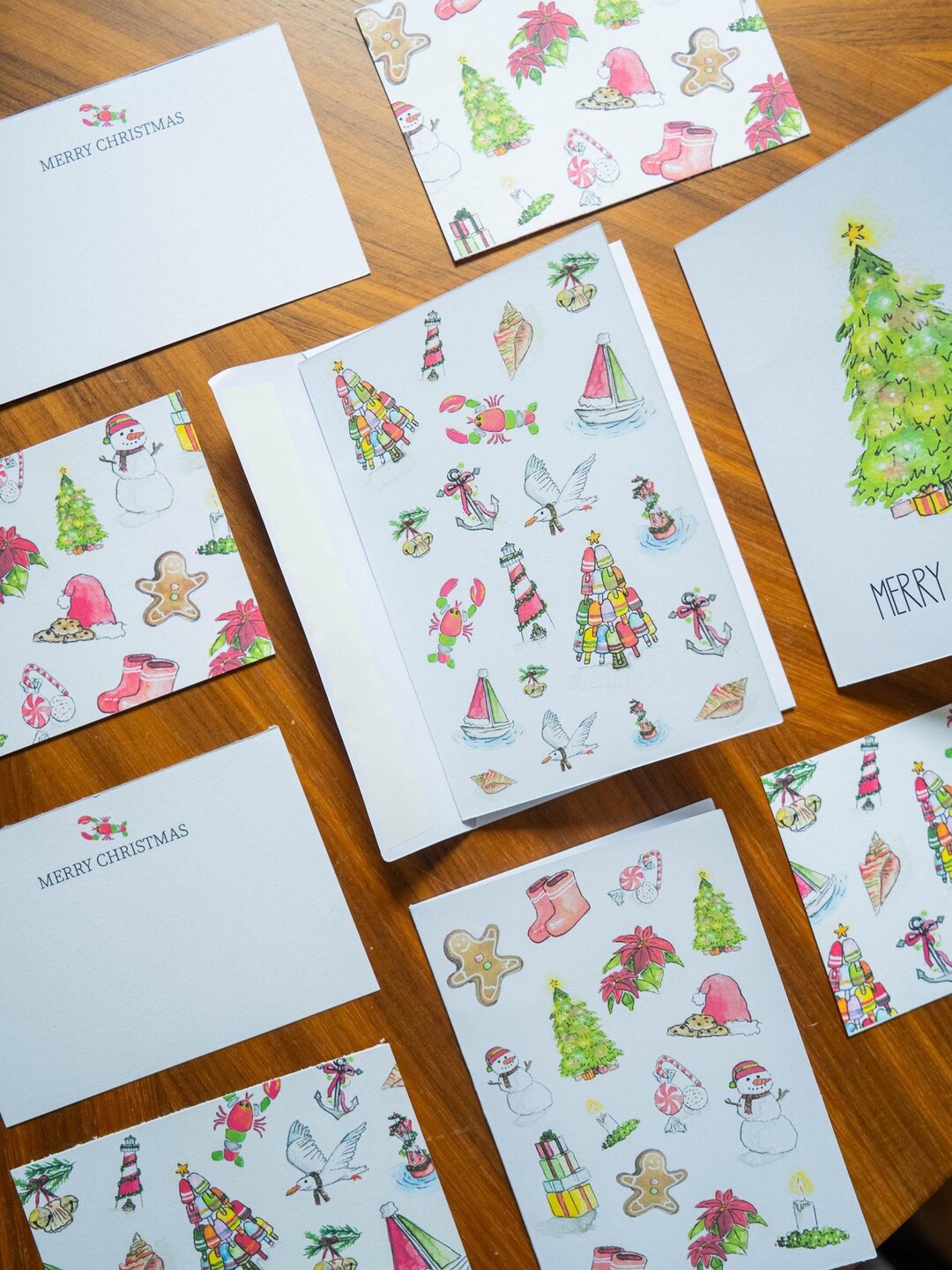 Watercolor Christmas Cards - Classic or Coastal Christmas Blank 4x6 ...
