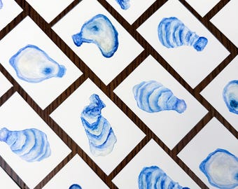 Mini láminas de acuarela con variedades de ostras