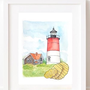 Impresión en acuarela del faro de Cape Cod Chips