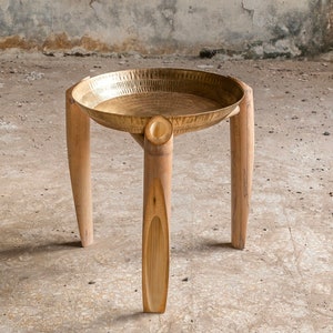 SIDE TABLE with brass top in chopped bamboo legs,home and living room decor. image 1