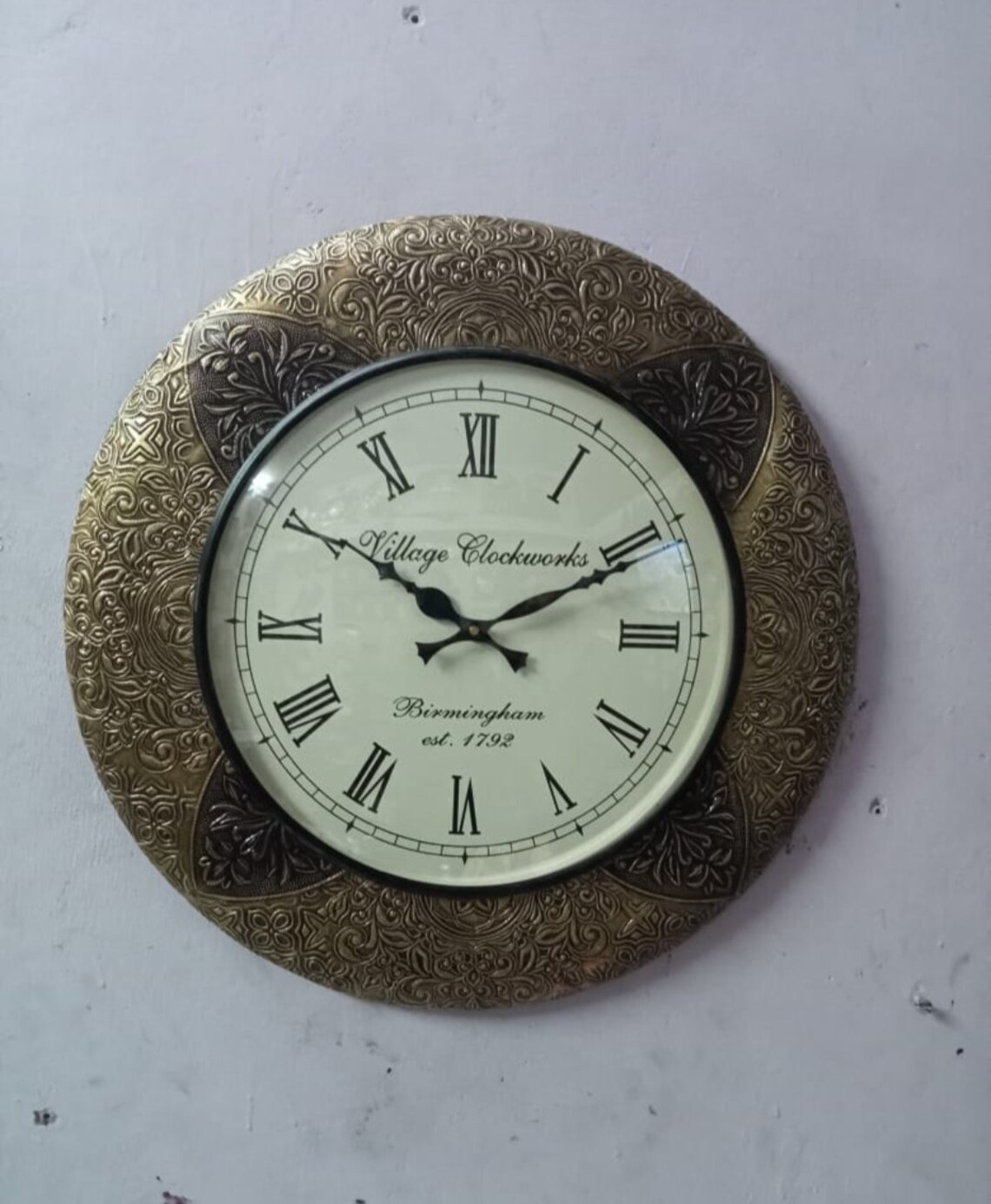 Wall Clock Brass Embossed Roman Dial Handcrafted Antique Clock Etsy