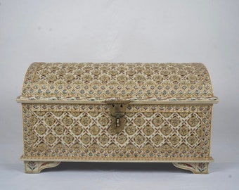 Royal Luxurious Bone Inlay Jewelry Box with Hand-Painted Embossed Artwork