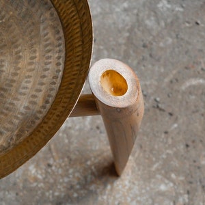 SIDE TABLE with brass top in chopped bamboo legs,home and living room decor. image 4