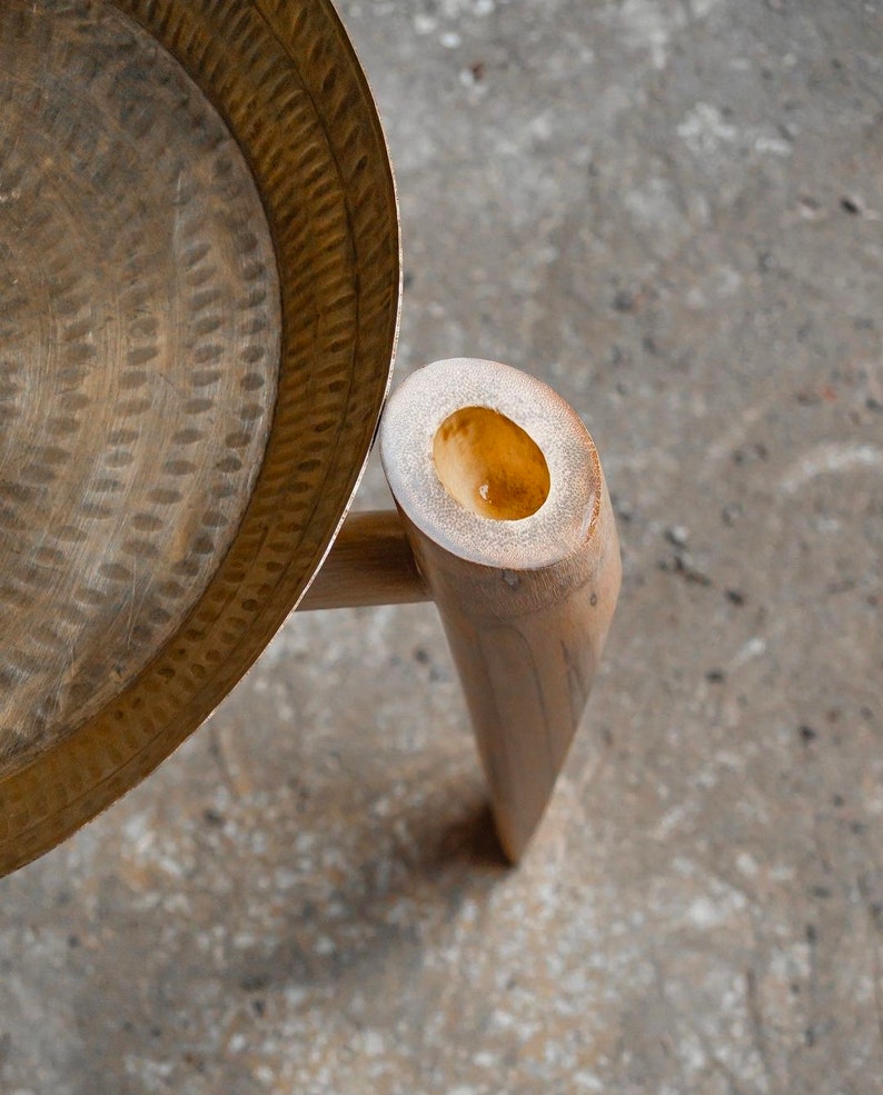 SIDE TABLE with brass top in chopped bamboo legs,home and living room decor. image 4