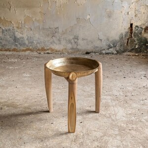 SIDE TABLE with brass top in chopped bamboo legs,home and living room decor. image 3