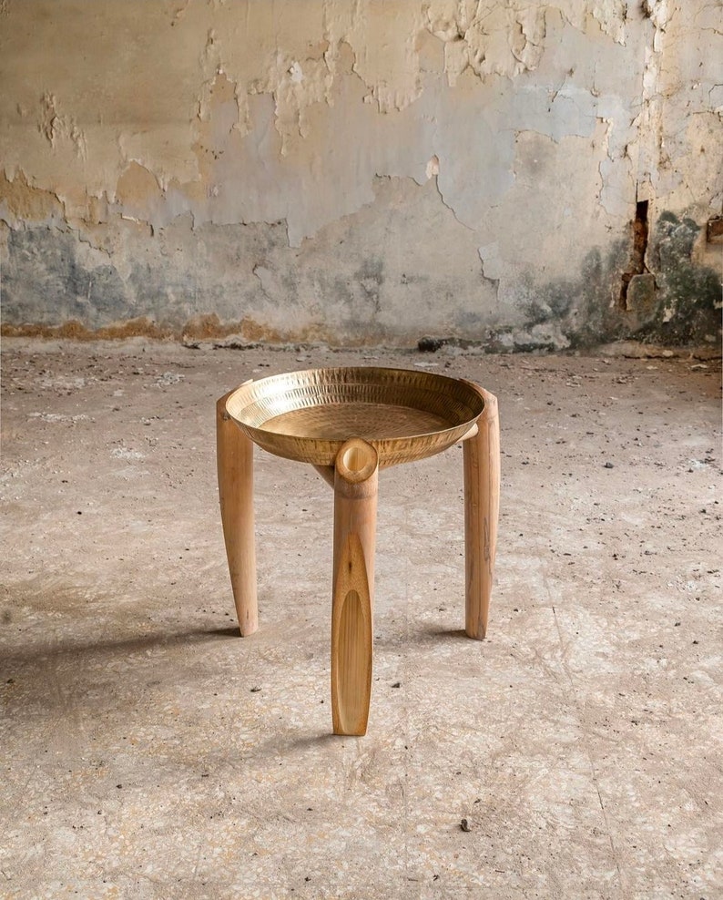 SIDE TABLE with brass top in chopped bamboo legs,home and living room decor. image 3