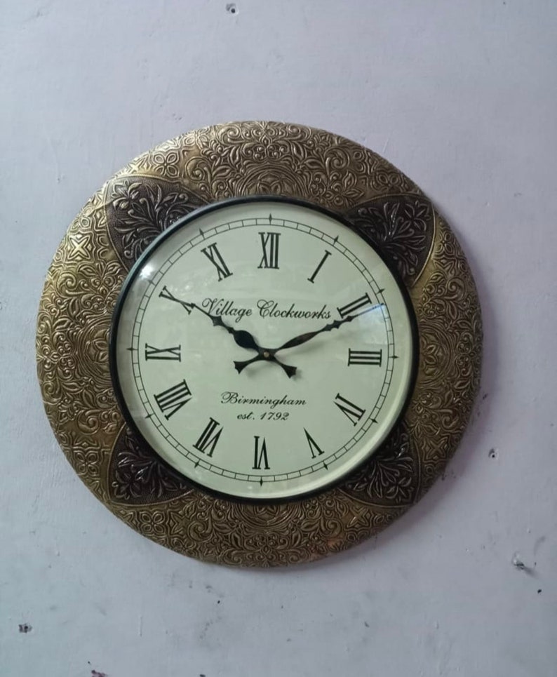 Wall Clock Brass Embossed Roman Dial Handcrafted Antique Clock Etsy