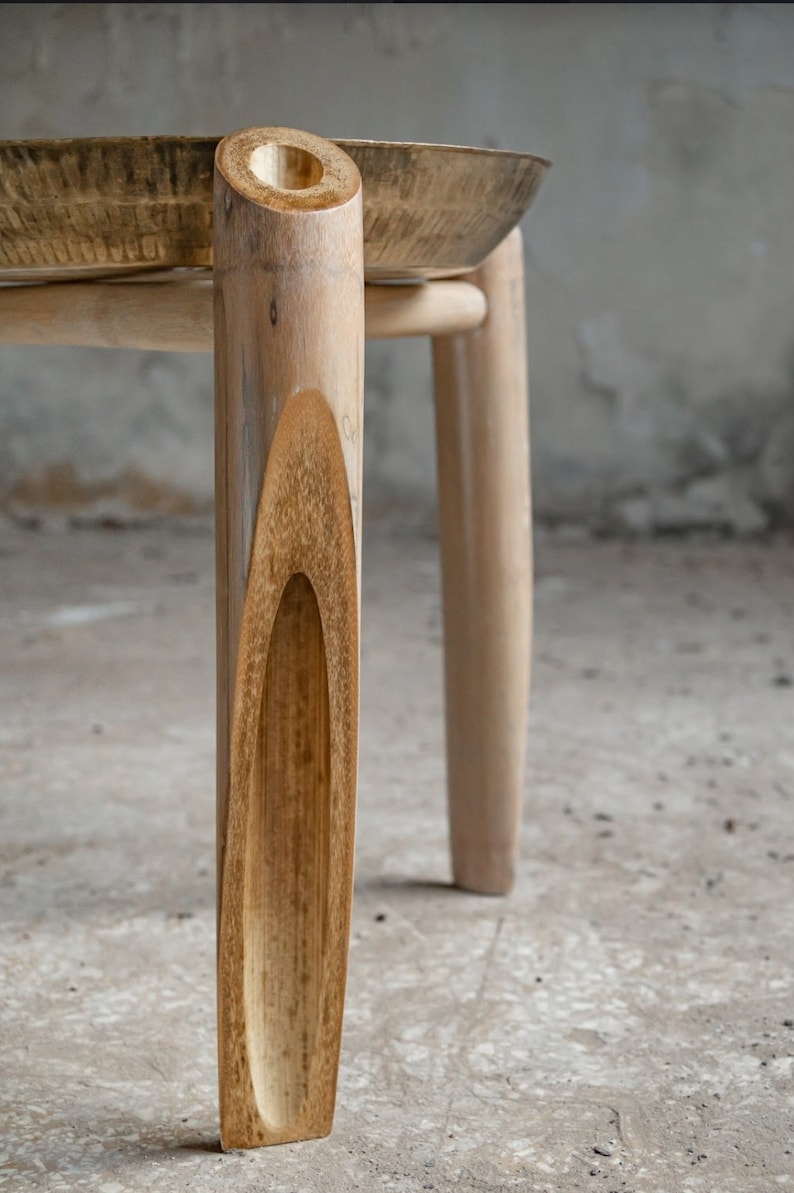 SIDE TABLE with brass top in chopped bamboo legs,home and living room decor. image 6