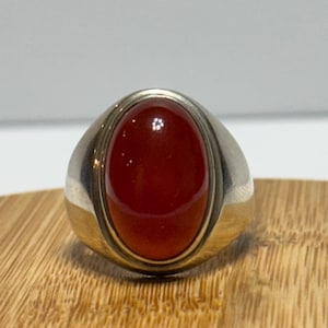 Chunky Red Agate Ring: Handmade 925 Sterling Silver Statement Jewelry
