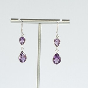 Handmade Amethyst Drop Earrings: Sterling Silver February Birthstone