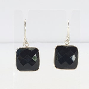 Genuine Black Onyx Dangle Earrings – Handmade Sterling Silver Drop Earrings – Elegant Black Onyx Jewelry - Minimalist Gift for Her