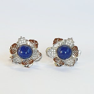 Lapis Lazuli Stud Earrings: Handmade 925 Sterling Silver Gemstone
