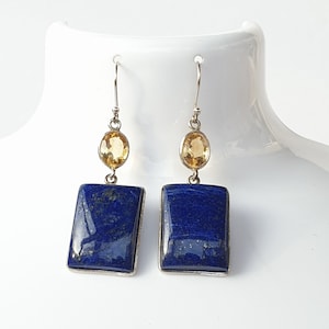 Handmade Lapis Lazuli & Citrine Sterling Silver Drop Earrings