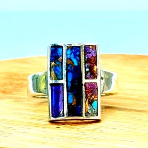 Turquoise Inlay Ring: Handmade Sterling Silver Band, Vintage Gemstone Jewelry