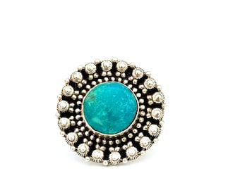Sterling Silver Turquoise Ring, Southwestern Boho Statement, Size 6