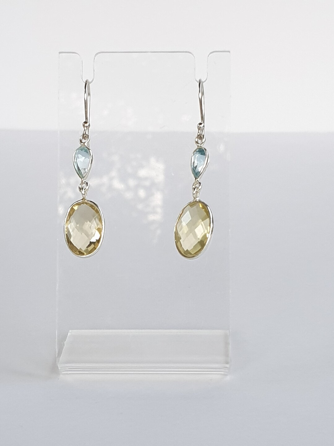Lemon Quartz Earring, Lemon Quartz With Blue Topaz Drop Earrings