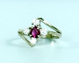 Handmade Pink Ruby Sterling Silver Ring with Zircons - Size 7.5