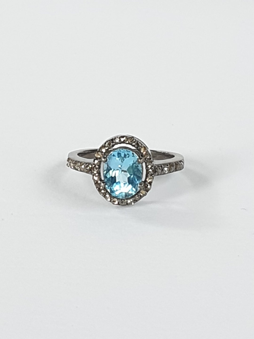 Handmade Natural Blue Topaz Ring W/ Polki Diamonds, Sterling Silver ...