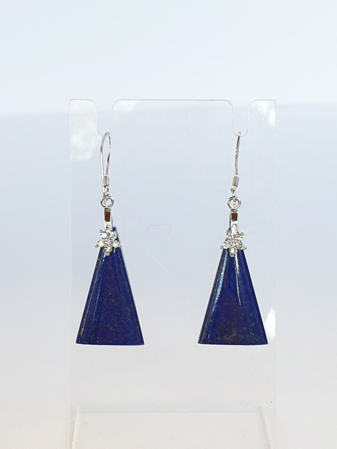 Boucles D'oreilles Pendantes Argent 925 - Lapis Lazuli & Symbole Ying-Yang - Occasion Portée