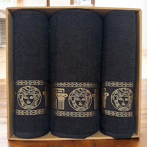 3-Piece Medusa Turkish Towel Set | 100% Cotton Bath Towels | Luxury Spa & Hammam Gift Set | Bathroom Decor