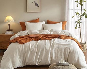 100% Cotton Muslin Duvet Cover Set with Fitted Sheet and 2 Pillowcases – Double Size Bedding