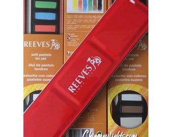 Reeves Set Of 9 Coloured Soft Pastels In A Red Tin