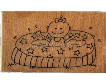 Creative Stamping 2004 "Baby In Paddling Pool" JB5F Wood Mounted Rubber Stamp