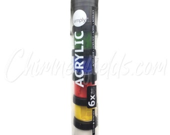 Daler Rowney Simply Acrylic Set Of 6x 18ml Paint Pots In Assorted Colours Water Based