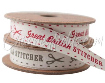 Berisfords 15mm Wide "Great British Stitcher" 4M Grosgrain Ribbon Reel