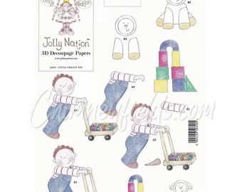 Jolly Nation A4 Die Cut 3D Decoupage Sheet "Little Trolley Boy" With Background Paper 45201