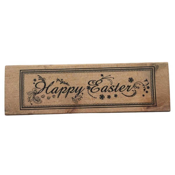 Used Docrafts Papermania "Happy Easter" Vintage Wooden Backed Rubber Stamp