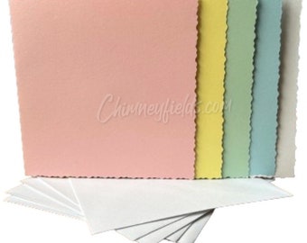 Packs of 5 or 50 Pastel 125mm Deckle Edge Square Cards With Envelopes