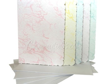 A6 Pack of 5 Marble Effect Deckle Edged Card Blanks With Envelopes