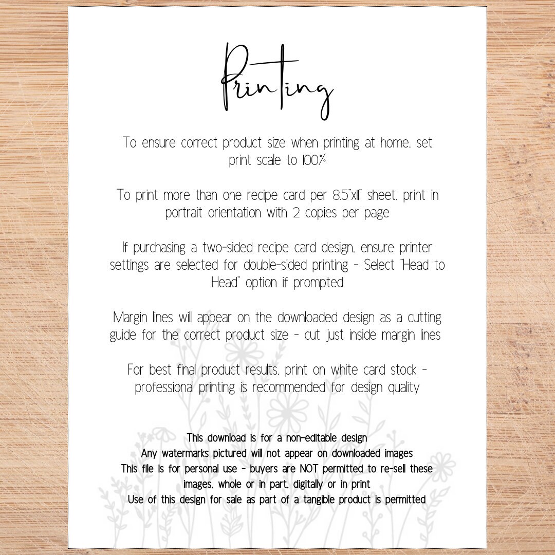 Recipe Card Template, 4x6 Printable Design, PDF Digital Download ...