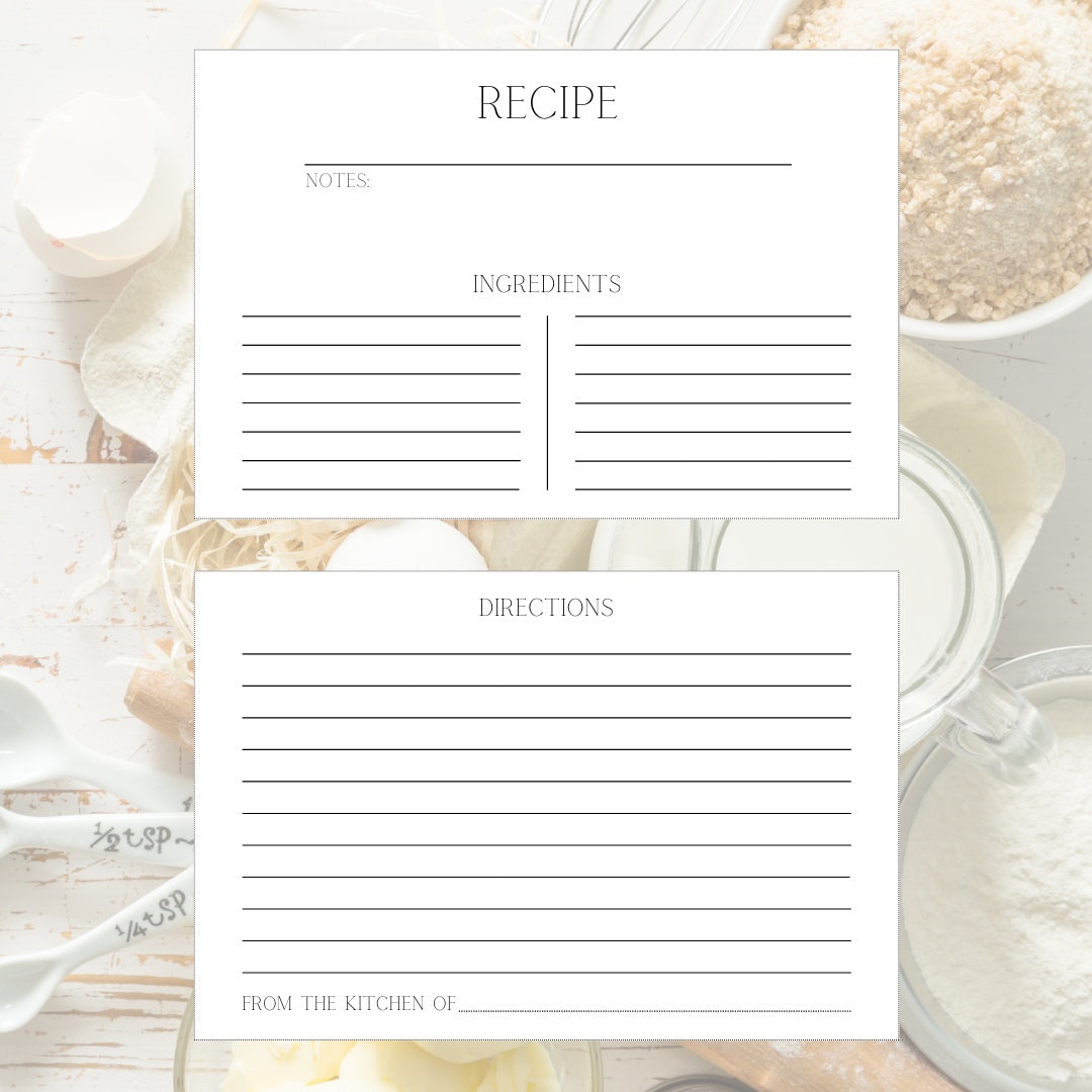 Recipe Card Template, 4x6 Printable Design, PDF Digital Download ...