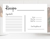 Recipe Card Template, 4x6 Printable Design, PDF Digital Download, Simple Farmhouse Kitchen, Blank, Handwritten, Double Sided, Canva Design