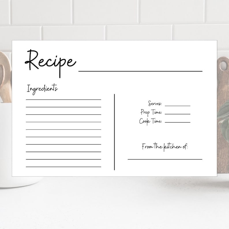 Recipe Card Template, 4x6 Printable Design, PDF Digital Download