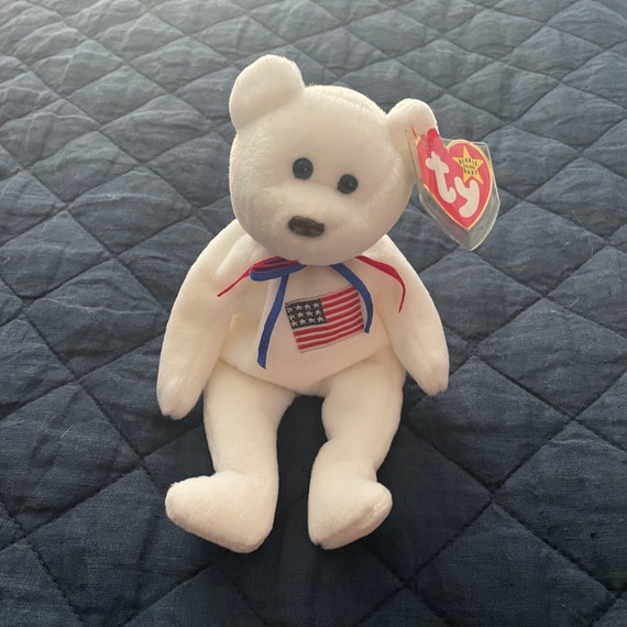 Libearty Beanie Baby **RARE** White Bear With American Flag - 1996