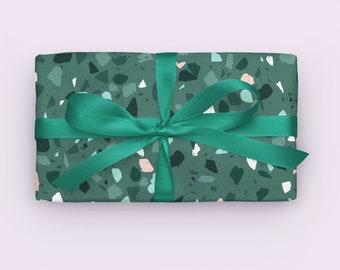 Green terrazzo wrapping paper, terrazzo gift wrap, terrazzo art, custom gift wrap, birthday gift wrap, custom wrapping paper, party paper