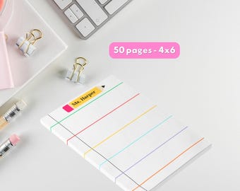 Teacher Name Notepad, Multi color sticky notes, Teacher Appreciation gifts, Personalized Notepad with names, Custom sticky post its