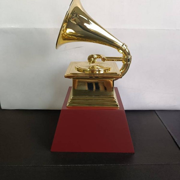 Latin music award trophy Grammy trumpet on base with Box